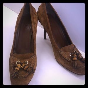Gucci suede tassel heels